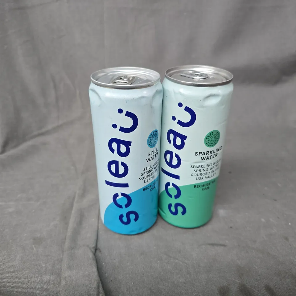 APPROXIMATELY 12 ASSORTED SOLEAU STILL & SPARKLING WATER CANS - COLLECTION ONLY