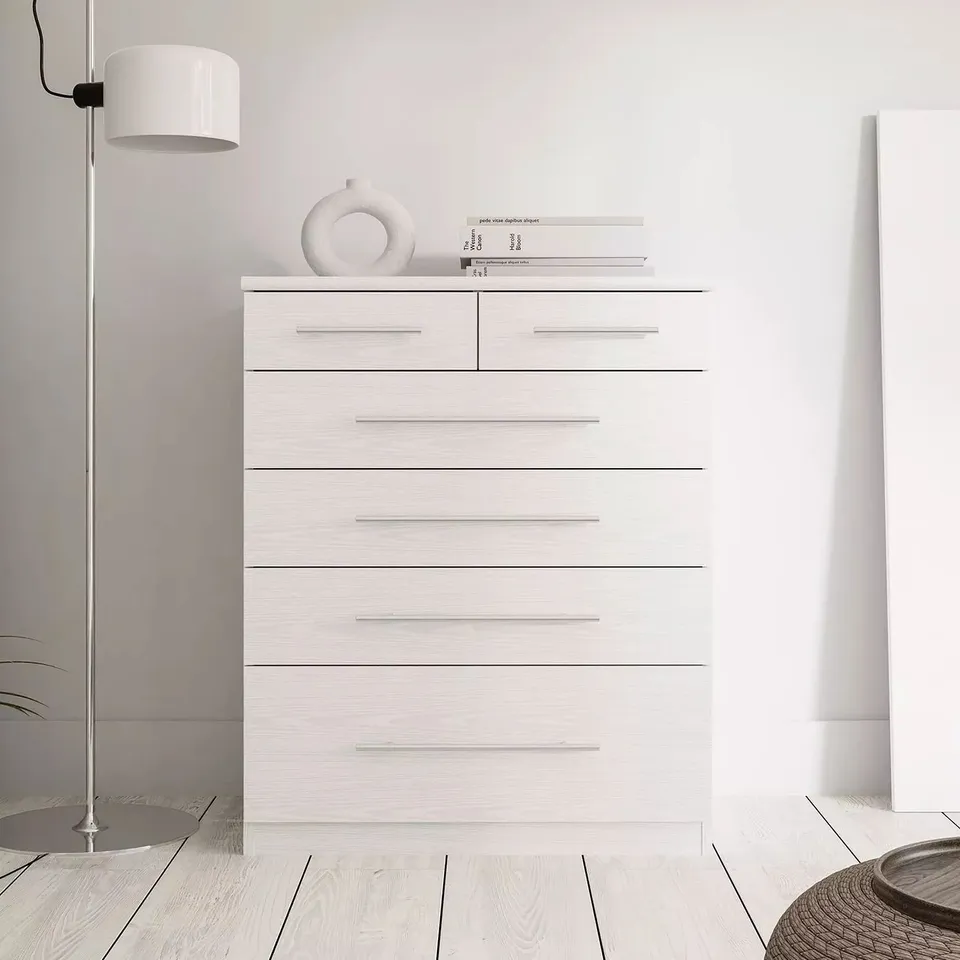 BOXED PRAGUE 4+2 CHEST OF DRAWERS IN WHITE ASH - COLLECTION ONLY