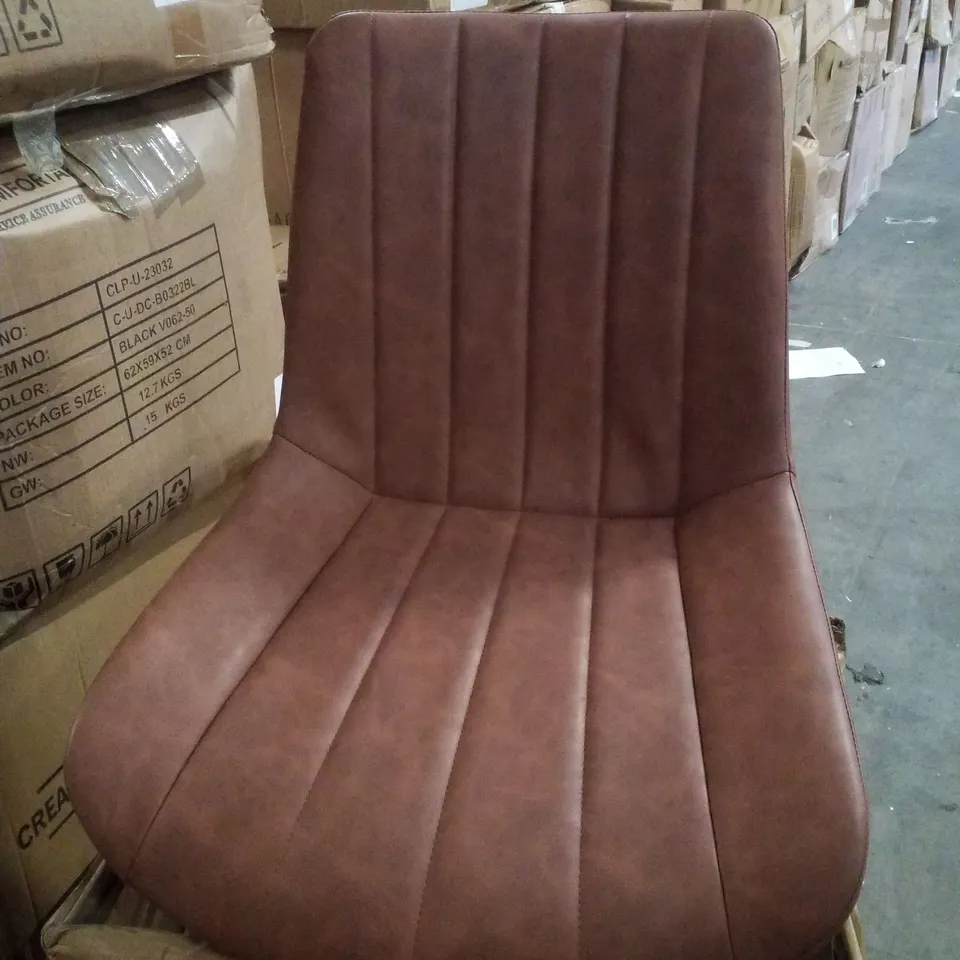 BOXED SET OF 2 BROWN FAUX LEATHER DINING CHAIRS 