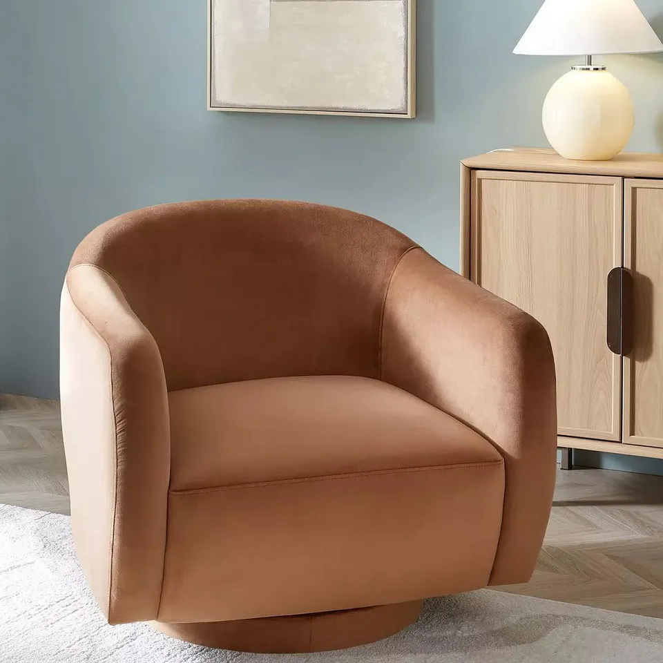 BOXED SLOANE ACCENT SWIVEL CHAIR - CARAMEL (1 BOX) RRP £299
