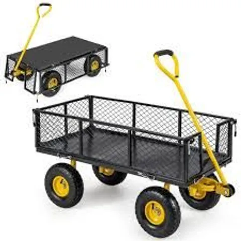 BOXED UTILITY GARDEN CART WITH 180° ROTATING HANDLE AND REMOVABLE SIDES FOR OUTDOOR