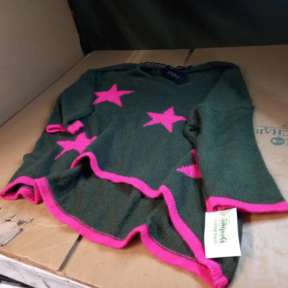 STUDIO ITALIA GREEN/PINK KNITTED CARDIGAN