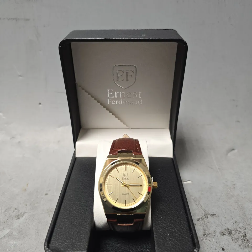ERNEST FERDINAND WATCH – DAY DATE CALENDAR DIAL – LEATHER STRAP – 3ATM WATER RESISTANT - GIFT BOX