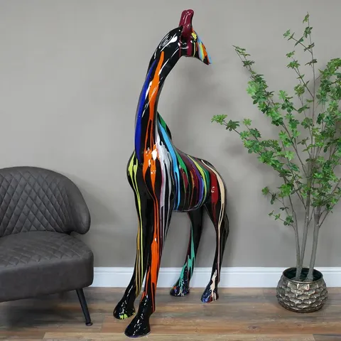 BOXED HOMESDIRECT365 LARGE MULTI COLOURED PAINT SPLATTERED BLACK GIRAFFE