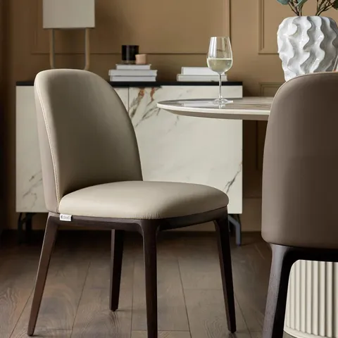 BOXED DANETTI EMERSON NATURAL AND MOCHA LEATHER DINING CHAIR