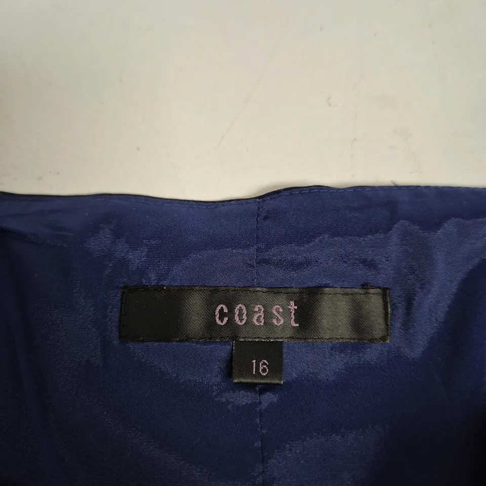 COAST NAVY SATIN DRESS WITH GOLD FLORAL EMBROIDERY – UK SIZE 16