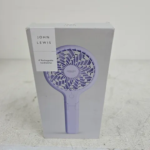 JOHN LEWIS 4-INCH RECHARGEABLE HANDHELD FAN – BOXED