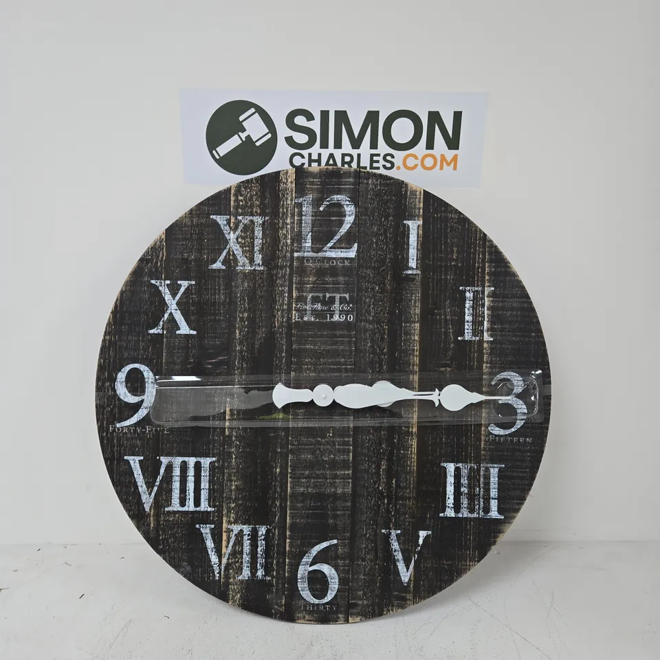 DECORATIVE ROUND WALL CLOCK WITH WOOD PLANK DESIGN