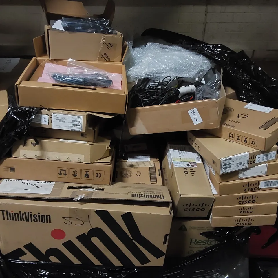 PALLET OF ASSORTED OFFICE EQUIPMENT AND ELECTRONIC SUPPLIES ECT