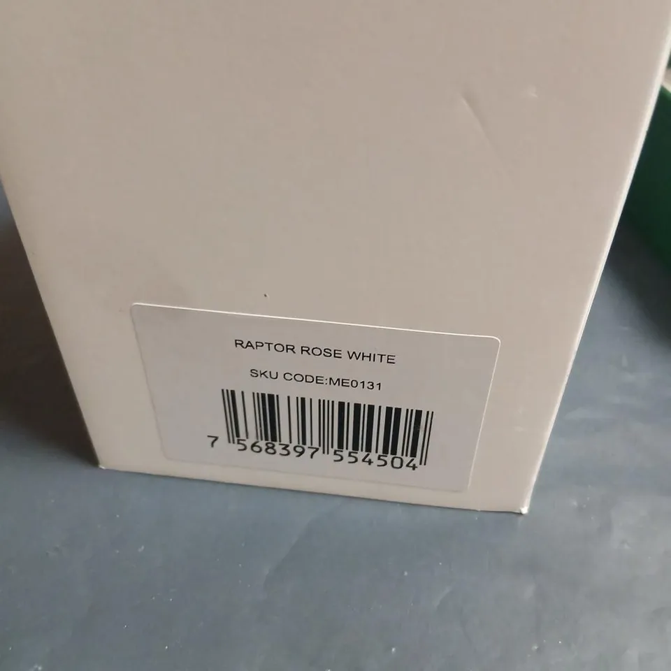 MANN EGERTON RAPTOR ROSE WHITE WATCH – ROSE GOLD TONE CASE, BLACK RUBBER STRAP WITH RED CENTRE STRIPE