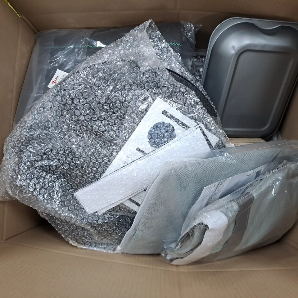 APPROXIMATELY 15 ASSORTED HOUSEHOLD ITEMS TO INCLUDE BOXING PUNCH MACHINE, WEED CONTROL FABRIC, STERILISING TABLETS, ETC - COLLECTION ONLY