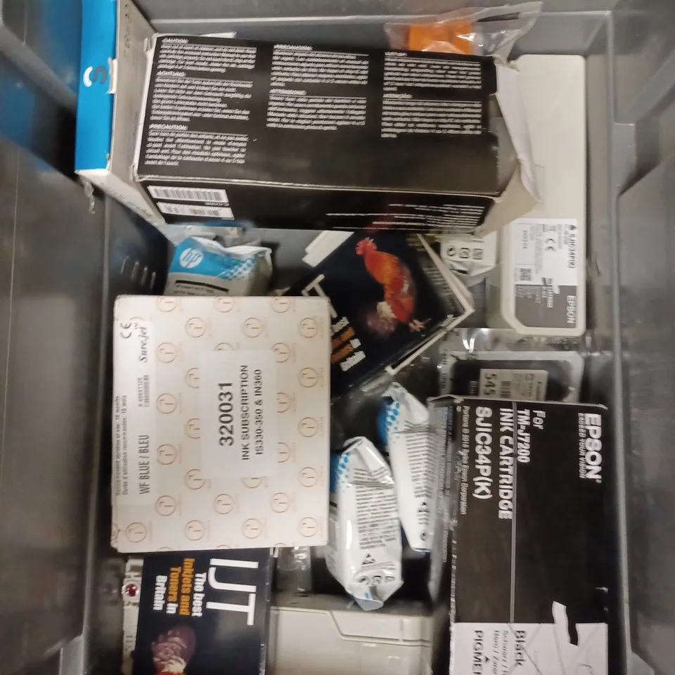 BOX OF APPROXIMATELY 15 ASSORTED PRINTER INK CARTRIDGES TO INCLUDE HP, EPSON, CANON ETC 