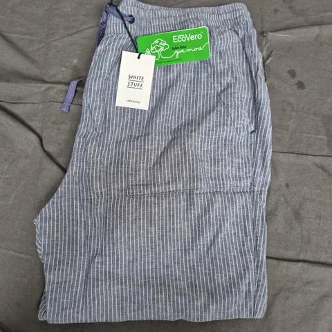 WHITE STUFF ELLE LINEN BLEND TROUSERS – BLUE STRIPE, UK 16
