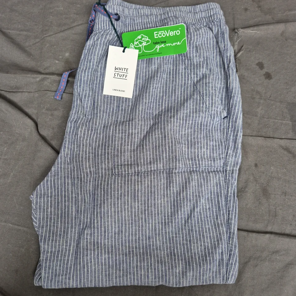 WHITE STUFF ELLE LINEN BLEND TROUSERS – BLUE STRIPE, UK 16