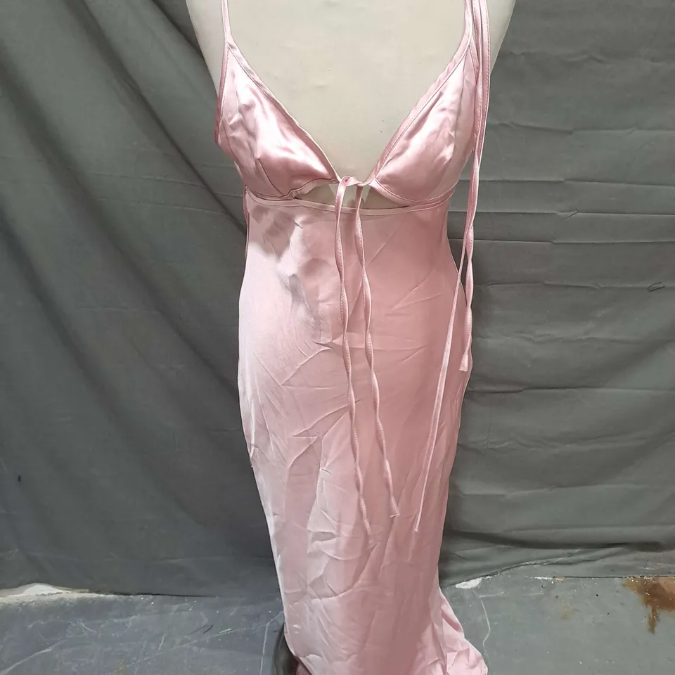 ZARA SATIN CUTOUT TIE FRONT DRESS IN PINK SIZE S