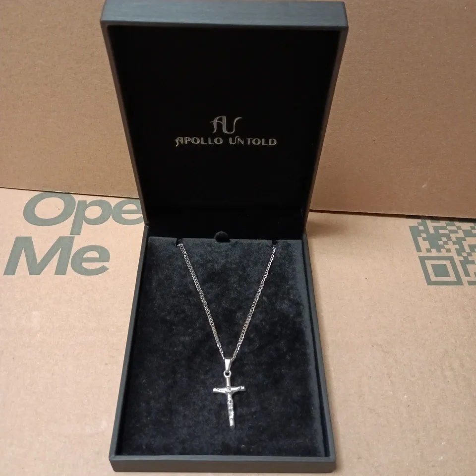 BOXED APOLLO UNTOLD MEN'S SILVER CROSS NECKLACE