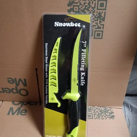 SNOWBEE 7" FILLETING KNIFE – STAINLESS STEEL BLADE, TPR RUBBER HANDLE (CARDED)