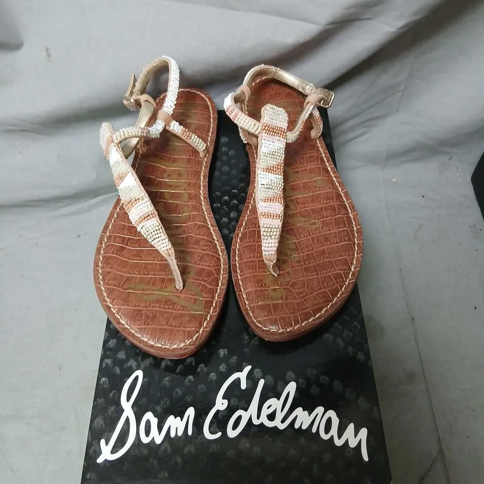SAM EDELMAN GAIL SANDALS – WHITE/NUDE BEAD STRAPS, UK5 (EU37.5 US7)