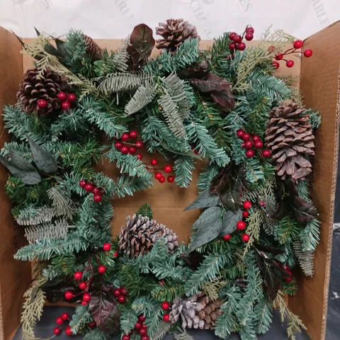 DESIGNER PRE-LIT RED BERRY CHRISTMAS WREATH - 80 CM