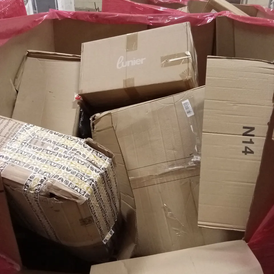 PALLET OF ASSORTED HOUSEHOLD GOODS AND PRODUCTS TO INCLUDE; CAMPING TROLLEY, BOXED FURNITURE ETC 
