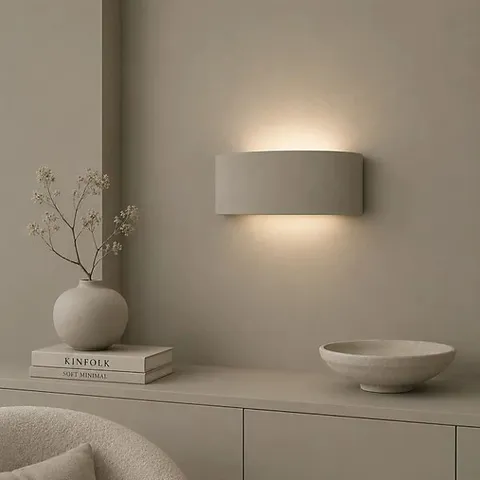 BOXED VALUELIGHTS VINCENT MOSS GREEN CURVED CERAMIC UP/DOWN FLUSH WALL SCONCE LIGHT (1 BOX)