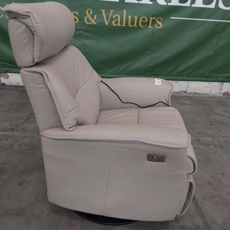 QUALITY BRITISH DESIGNER G PLAN POWER RECLINING SWIVEL/ROCKING EASY CHAIR CAMBRIDGE CHALK LEATHER 