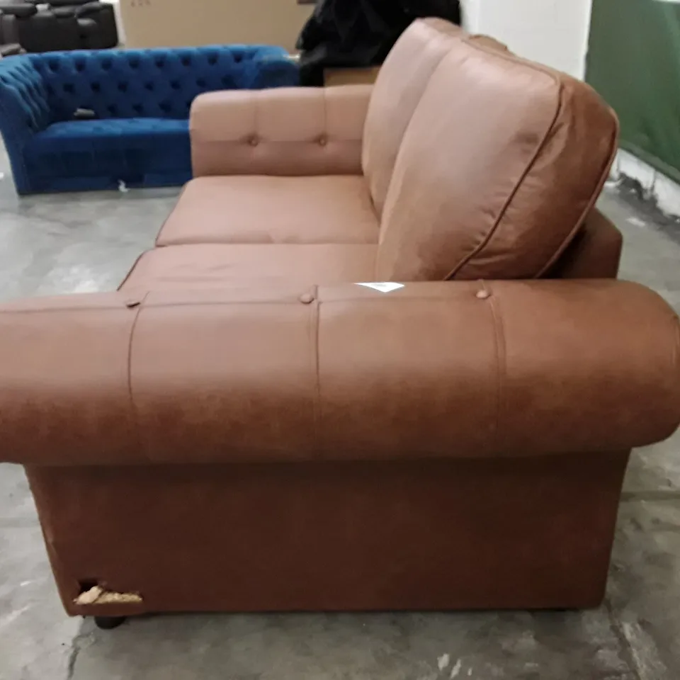 QUALITY DESIGNER 2 SEATER SOFA - BROWN LEATHER 