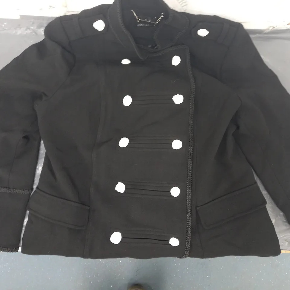 JM FASHION BY JULIEN MACDONALD MIDI LENGTH DRUMMER COAT BLACK SIZE 14