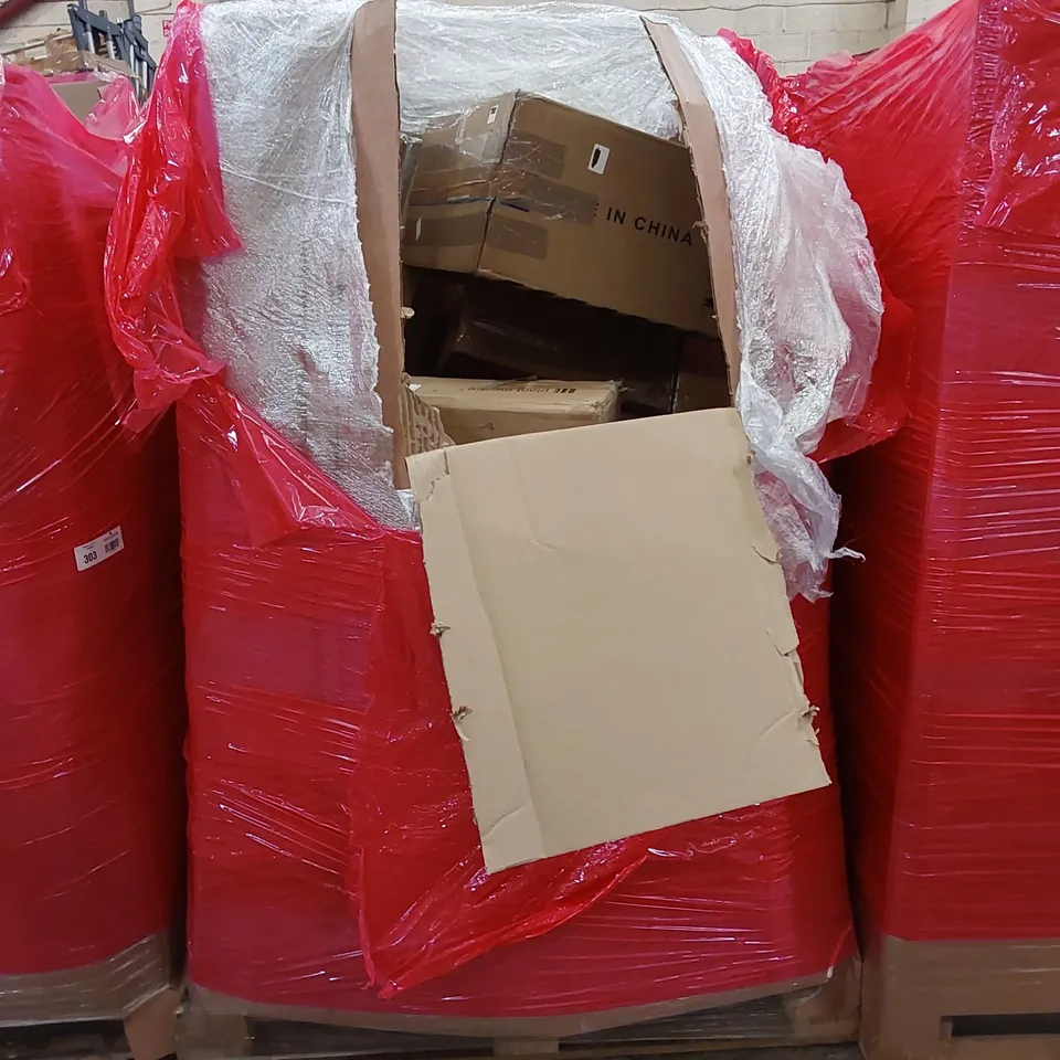 PALLET OF ASSORTED HOUSEHOLD ITEMS AND CONSUMER PRODUCTS. INCLUDES; KIDS SCOOTER, DEHUMIDIFIER, MAGNET DARTBOARD, BOXED FURNITURE ETC 