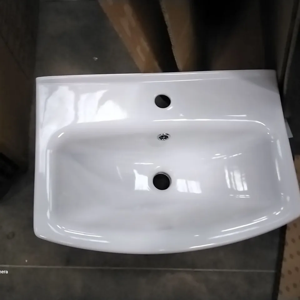 BOXED VELEKA WHITE RECTANGULAR BASIN APPROXIMATELY 56X38CM WITH FREE STANDING VANITY UNIT