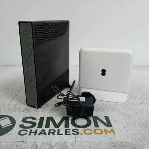 TOTE OF APPROXIMATELY 12 ASSORTED HOUSEHOLD ITEMS TO INCLUDE VIRGIN HUB 5 ROUTER, SMART WIFI ROUTER, POWER SUPPLY ETC