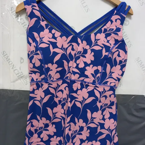 BODEN CROSS BACK ACTIVE VEST IN BLUE/PINK FLORAL - UK 16