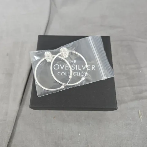 THE LOVE SILVER COLLECTION STERLING SILVER 40MM CRYSTAL GLITTER SLIDER HOOPS