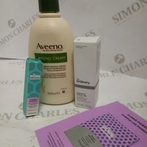 LOT OF APPROX 4 TO INCLUDE AVEENO CREAM , THE PORE FESSIONAL , HYALURONIC ACID , ETC