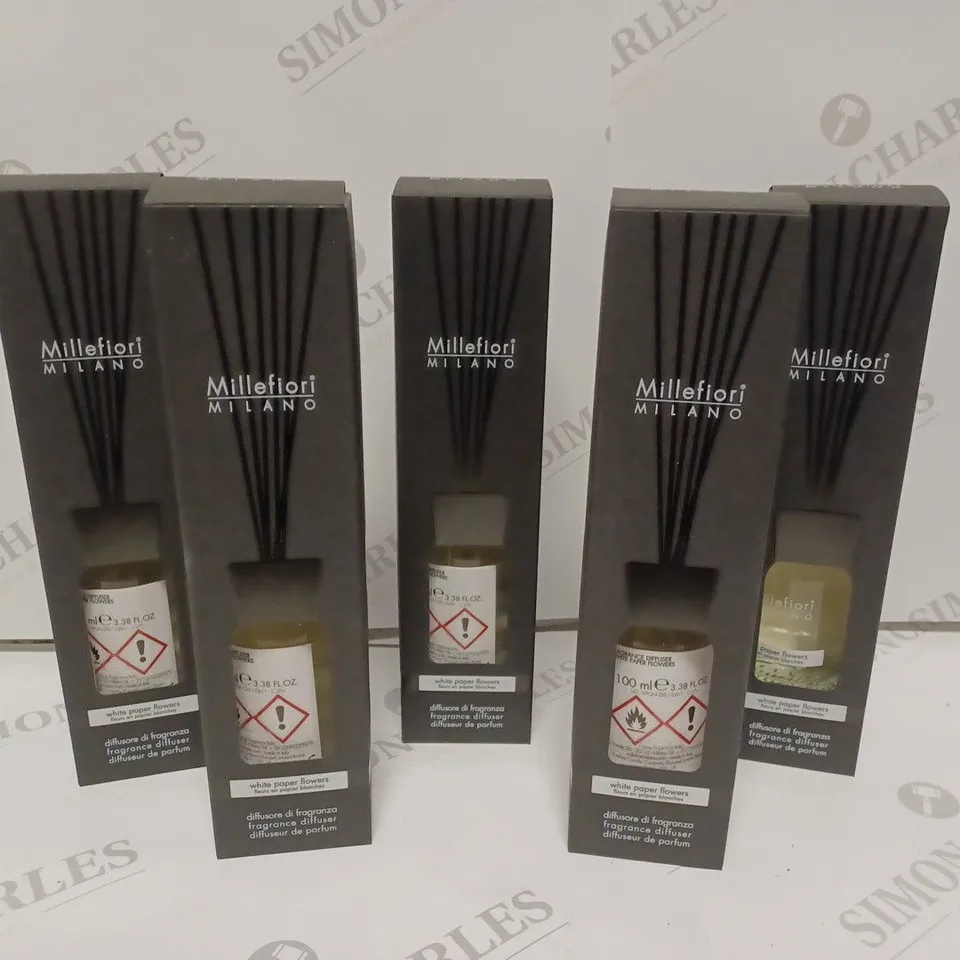 BOX OF APPROX 5 MILLEFIORI MILANO WHITE PAPER FLOWERS REED DIFFUSERS