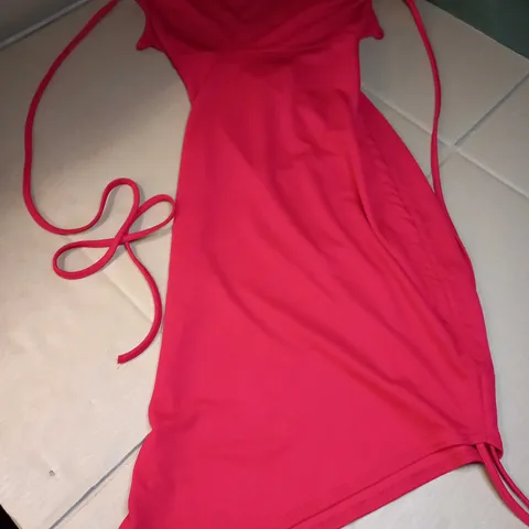 BOOHOO RED RUCHED COWL NECK DRESS - SIZE 12