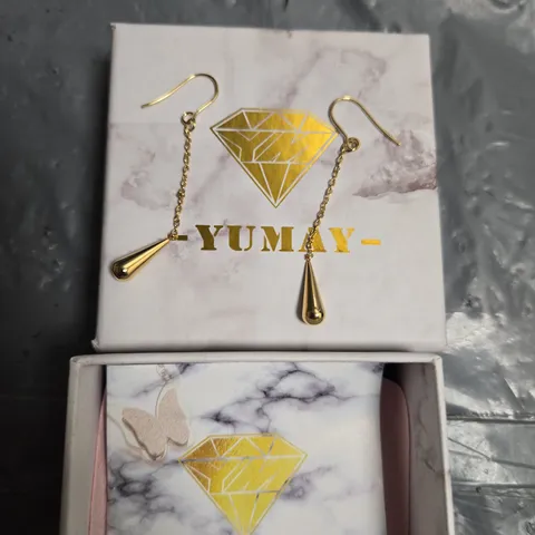 YUMAY GOLD-TONE FASHION EARRINGS WITH CHAIN DROPS – BOXED
