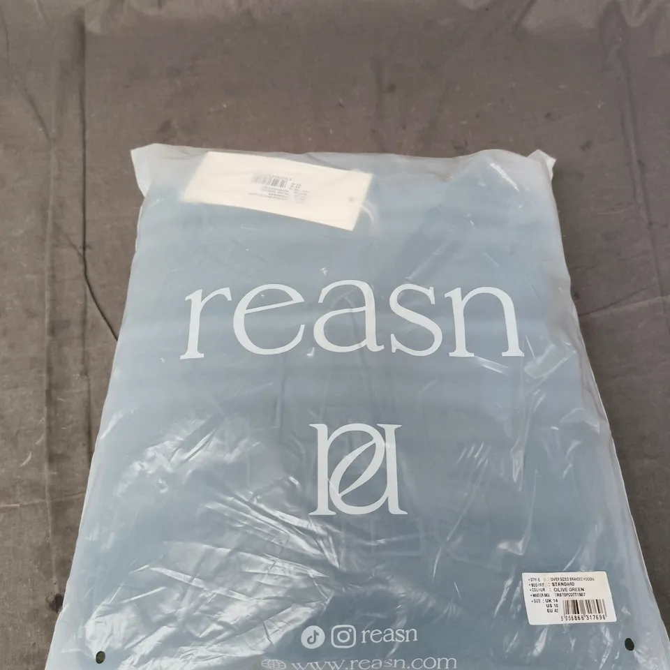 BAGGED REASN OVERSIZED HOODIE – OLIVE GREEN, UK 14 