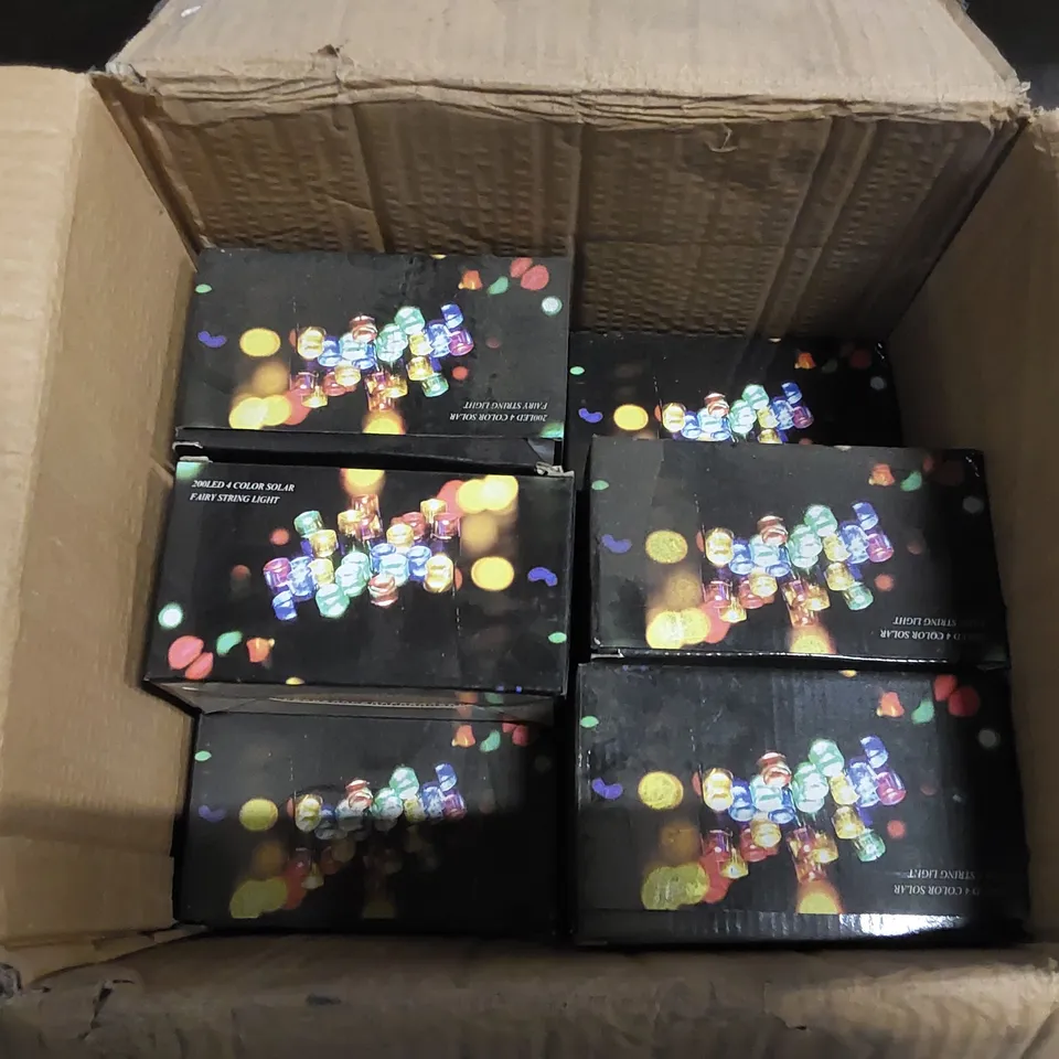 BOX OF APPROXIMATELY 16X 200LED 4 COLOUR SOLAR FAIRY STRING LIGHTS