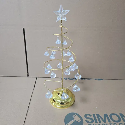 BOX OF 12 X MINI GOLD SPIRAL CHRISTMAS TREE WITH CRYSTAL DROPS, FESTIVE DECORATIONS. BOXED