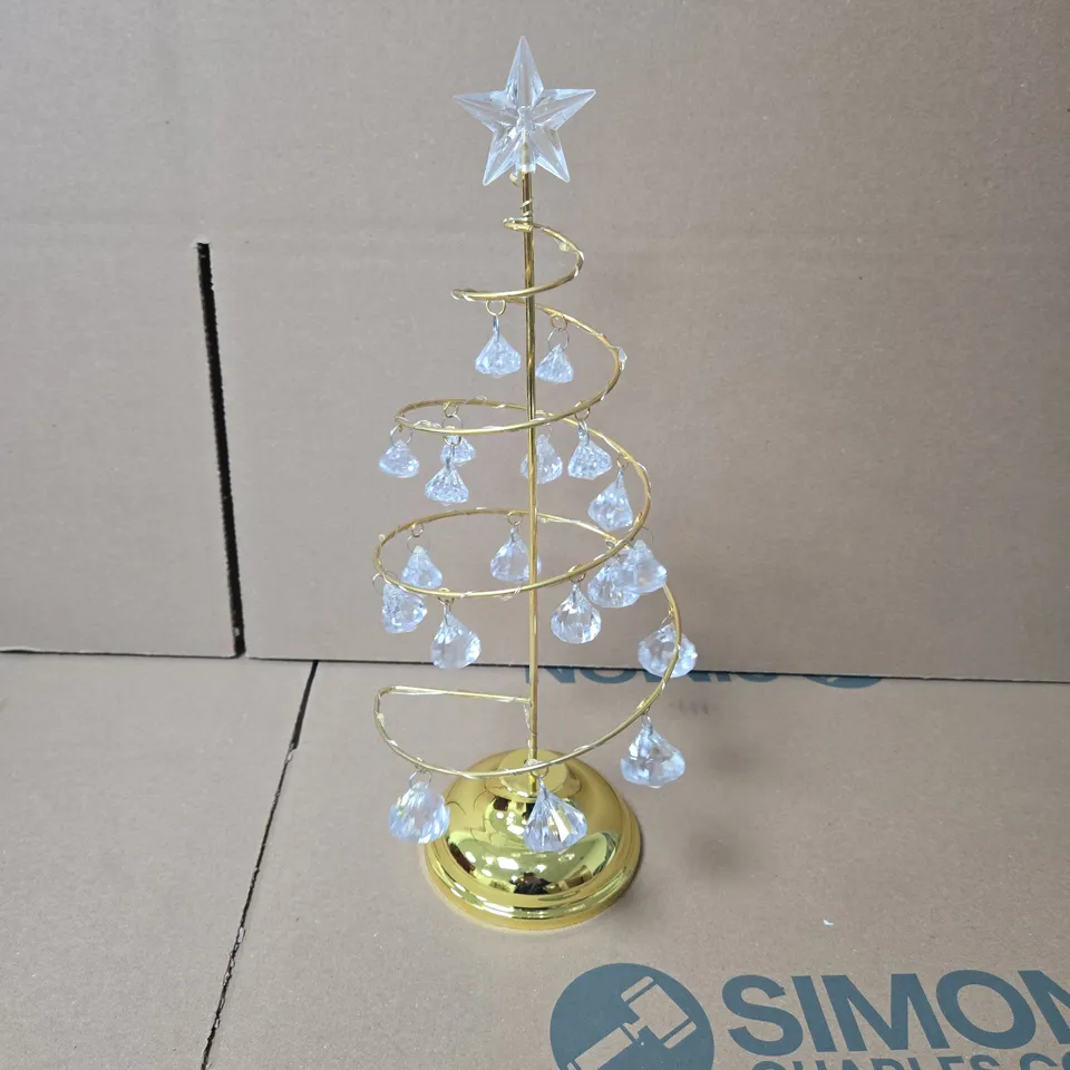 BOX OF 12 X MINI GOLD SPIRAL CHRISTMAS TREE WITH CRYSTAL DROPS, FESTIVE DECORATIONS. BOXED