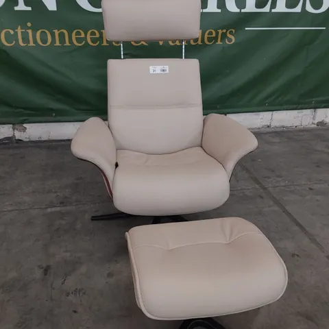 QUALITY BRITISH DESIGNER G PLAN VIDA MANUAL RECLINING CHAIR & FOOTSTOOL CAMBRIDGE STONE LEATHER