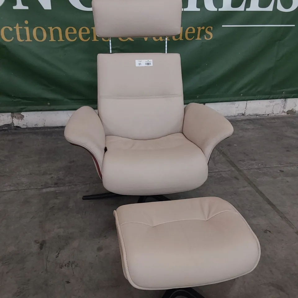 QUALITY BRITISH DESIGNER G PLAN VIDA MANUAL RECLINING CHAIR & FOOTSTOOL CAMBRIDGE STONE LEATHER 