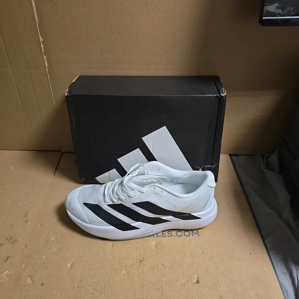 ADIDAS ADIZERO RUNNING SHOES – WHITE WITH BLACK STRIPES - UK SIZE 10.5 