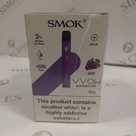 SEALED SMOK VVOW 10-PACK OF DISPOSABLE VAPES - GRAPE