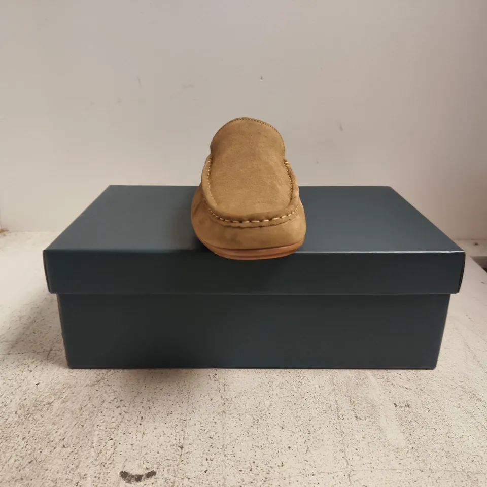BOXED PAIR OF CREW CLOTHING COMPANY DRIVER LOAFERS IN TAUPE SIZE EU 45