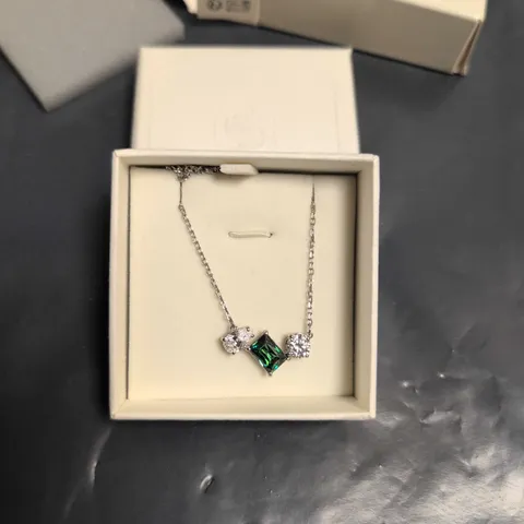 Swarovski Pendant Necklace with Green and White Stones – Boxed