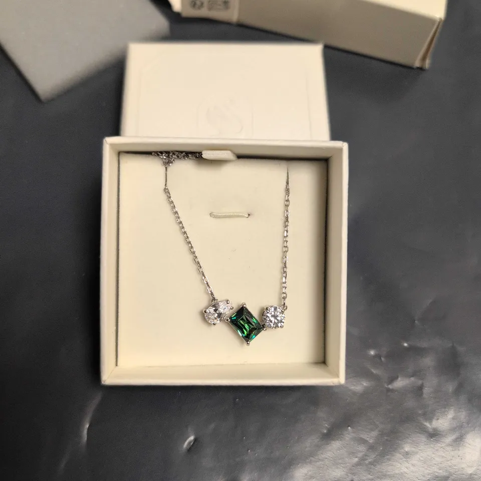 Swarovski Pendant Necklace with Green and White Stones – Boxed