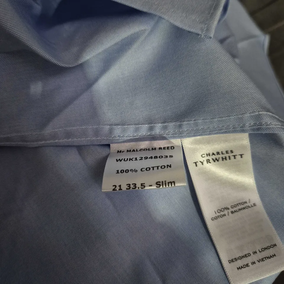 CHARLES TYRWHITT CUSTOM SHIRT – LIGHT BLUE DRESS SHIRT, SLIM FIT, 100% COTTON. 21 INCH NECK