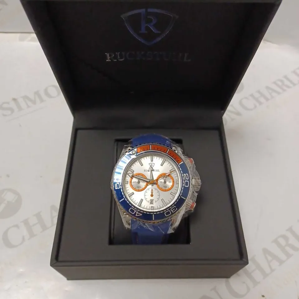 RUCKSTUHL TRIPLE DIAL BLUE RUBBER STRAP WRISTWATCH